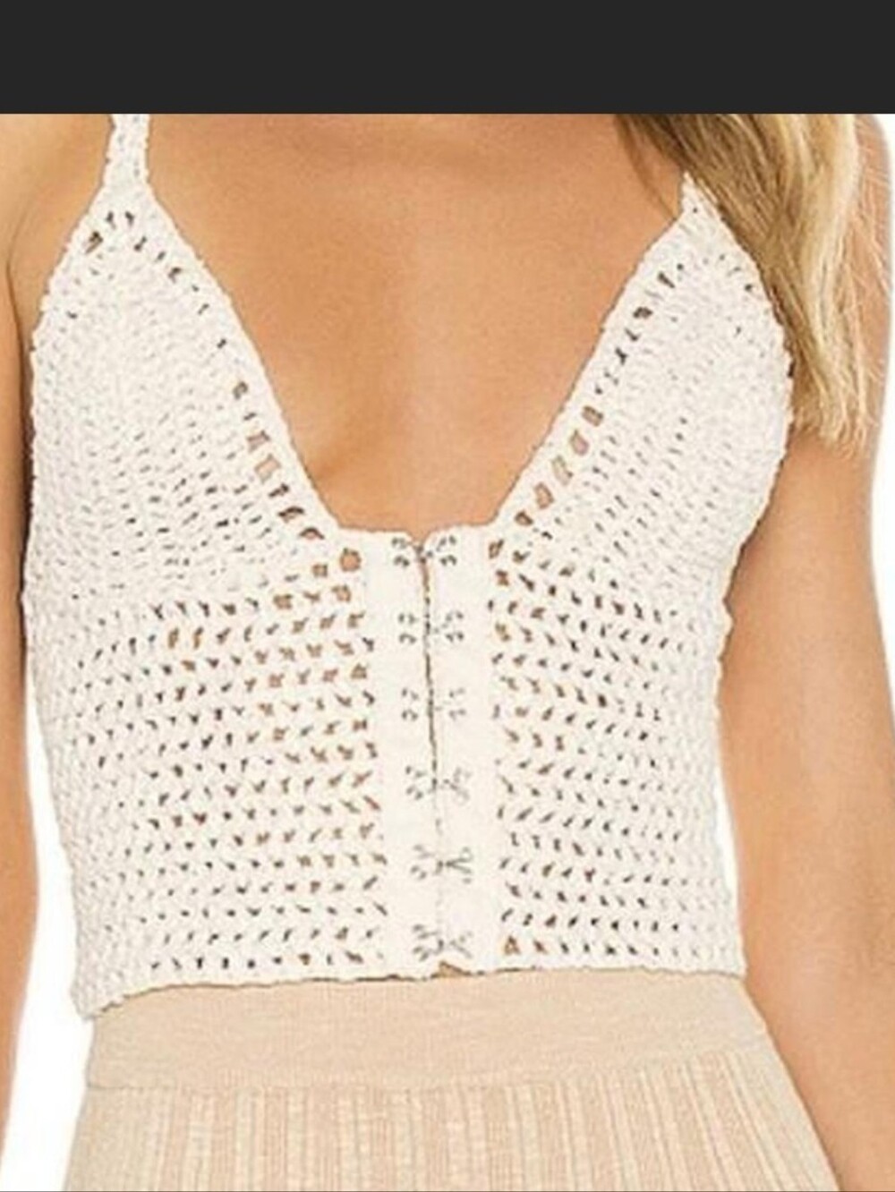 Jonathan Simkhai Minnie Crochet Camisole Juniors L Egret Hook & Eye Closure Xs